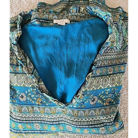 J Jill Long Dress 3/4 Sleeve V-neck Green Blue Paisley Size L Boho Cottagecore - Picture 14 of 15